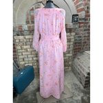 formal dress prom maxi pink floral sheer sleeves pink orange 1970s Size XL Photo 5