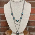 Cowboy Hat and Concho Necklace Set with Faux Turquoise Silver Photo 1