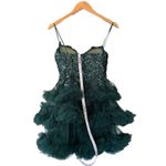Mac Duggal  20645 Embellished Tulle Mini Dress Hunter Green Size 2 NWT‎ Photo 4