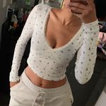 Aeropostale White Floral Lace Ribbed Long Sleeve Top Photo 4