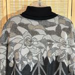 Top Notch 1980s Tunic Length Gray Floral Geometric Print Cowl Neck Sweater 1X Black Photo 11