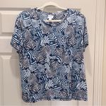 Chico's Weekends by Chico’s Zebra Print Top Size 2 (Med) Safari Zoo Animal Artsy Blue H8 Photo 0