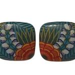 Avon 1987 Hand Painted Tropical Beauty Square Post Back Stud Earrings Women Vtg Blue Photo 0