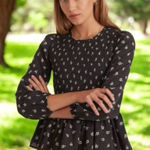 Marine layer  Gabrielle Smock Top in Black Modern Ditsy Bohemian Babydoll L Photo 0