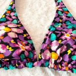 Reversible Triangle Cup Halter Bikini Top Purple Floral Animal Print Size M/L Size M Photo 2