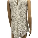 Rose + Olive  Cream Sleeveless High Neck Lace Overlay Keyhole Back Top Blouse S Photo 3