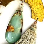 Lucky Brand  grey tassel Jasper long pendant arch necklace Photo 4