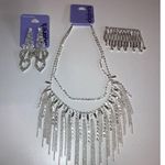 Claire's Beautiful Sparkly Crystal Formal Statement Necklace, Earrings & Hairpin Silver Photo 1
