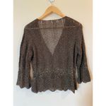 Carmen Marc Valvo Scalloped Hem Beaded Open Knit Cardigan and Tank Top Brown Photo 2