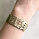 Vintage Etched Gold Tone Floral Panels Tile Bracelet 7” Long Paneled Mod MCM Photo 0