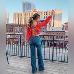 Lovers + Friends  RED POLKA DOT LONG SLEEVE CROP TOP WITH LACE UP BACK size small Photo 1