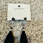 Free People  BLACK RIBBON LULU DANGLE POST EARRINGS SILVER BUTTERFLY TOPS NWT Photo 1