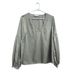 L'Academie  Maya Blouse Olive Green V-Neck‎ Long Sleeve Balloon Size Small Photo 2