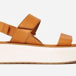 Everlane  The Leather Platform Sandal Golden Brown Tan Ankle Strap White Velcro 6 Photo 1
