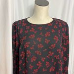 Loft  Petite Garden Ruffle Cuff Black Red Floral Long Sleeve Top Large NWOT Photo 5