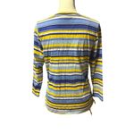Caribbean Joe  Petite Medium 3/4 Sleeve Top Blue Yellow Photo 2