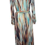 Veronica M Dress Women L ZigZag Orange Blue Wrap Style Bell Sleeve Stretch Party Photo 1