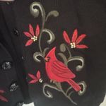 VTG Norm Thompson Knit Cardigan Sweater Christmas Poinsettia Cardinal Med Petite Black Photo 7