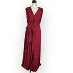Betsy and Adam  Tie Belt V-Neck‎ Gown Women's 6 Burgundy Sleeveless Formal NWT Photo 2