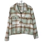 Umgee Boutique Pastel Green Brown Plaid Shacket Boxy Fit Top Medium M Fall Photo 0