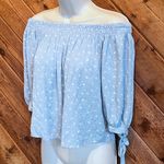 One Clothing blue floral off shoulder crop top elbow tie sleeves medium Photo 0