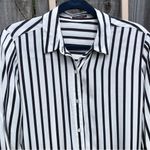 J. McLaughlin NEW  Navy and White Striped Button Down Blouse with Bishop Sleeves Photo 2