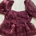 Satin Plum Sheer Puff Sleeve Crop Babydoll Medium Going Out Top Y2K Cottagecore Red Photo 6