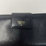 Fossil  Logan Tab Clutch Wallet Black Gold Metallic Shiny Interior Leather Photo 2