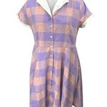 Unique Vintage Purple Plaid Checkered Short Sleeve Button Midi Shirt Dress 2XL Photo 0