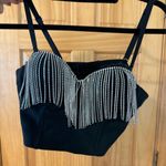 Black rhinestone fringe crop top and skirt set Size L Photo 0