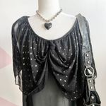 Vintage Black Polka Dot Mesh Top‎ Sheer Y2K 2000s Glam Coquette Clubwear XL Photo 1