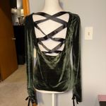 Anthropologie Velvet Crisscross Back Long Sleeve Holiday party Top Green bows Photo 5