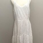 Japna  Dress Midi Eyelet Tiered Sweetheart Neckline Lined Smocked Stretch White Photo 0