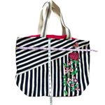 Chloe & Lex Womens Embroidered Striped Tote Floral Blue Photo 1