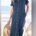 Soft Surroundings  Je Veux Button Up Midi Shirt Dress Blue Size XL Petite New Photo 1