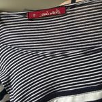 retro cold shoulder striped 3/4 sleeves shirt Blue Photo 3