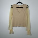 Maeve Anthropologie Beige Organza Sleeve Sweater Blouse Size M Photo 2
