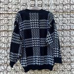 Vintage 80s black white houndstooth big plaid checkerboard knit cardigan sweater Size L Photo 2