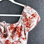 Women's XS White Floral Milkmaid Cap Sleeve Dress Tie Front Smocked Midi Dress Photo 4