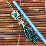 Elegant Gold and Green Glass Pendant Tassel Necklace 30” Photo 4
