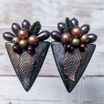 Vintage Clip On Earrings Shades of Brown Statement Earrings Extra Large Stunning Photo 0