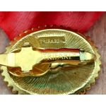 Trifari TM Gold Tone Oval Clip On Earrings Textured Trim Purple Plum Center 1" Photo 4