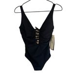 Gottex  Golden Touch 10‎ Black One Piece V Neck Swimsuit Photo 6