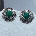 Vintage Native American Sterling Silver and Malachite screwback earrings. Photo 1