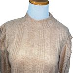 BOG Band of the Free Tan Camel Long Puff Sleeve Mock Neck Knit Blouse Large New Photo 1