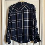 White House | Black Market WHBM Navy Plaid Button-Up Flannel Shirt Photo 4