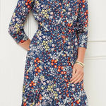 Talbots Dress Midi Blue 3/4 Sleeve Ditsy Floral Belted Shirt Dress Cotton 14 Photo 0