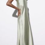 ZARA midi dress satin sleeveless tube olive green wedding party summer Photo 13