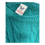 Vintage 100% Pure New Wool Cableknit Fisherman Sweater Turquoise Size L Green Size L Photo 2