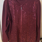 Quacker Factory  Sequin Swirl Bomber Jacket SZ Medium Wine Zip Up Women Photo 0